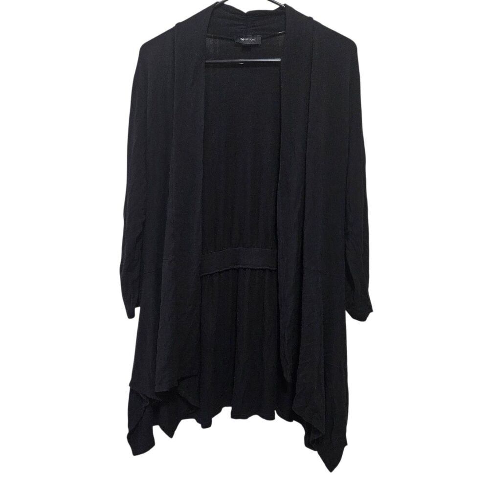 AB Studio Black Ruched Sleeve Waterfall Cardigan XL